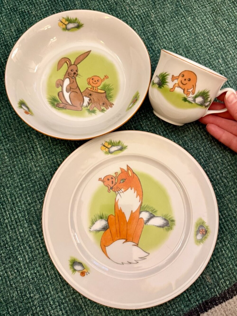 Vintage Thun Fine Bohemian Porcelain Czech Children's 3-Piece Dish Set Animals